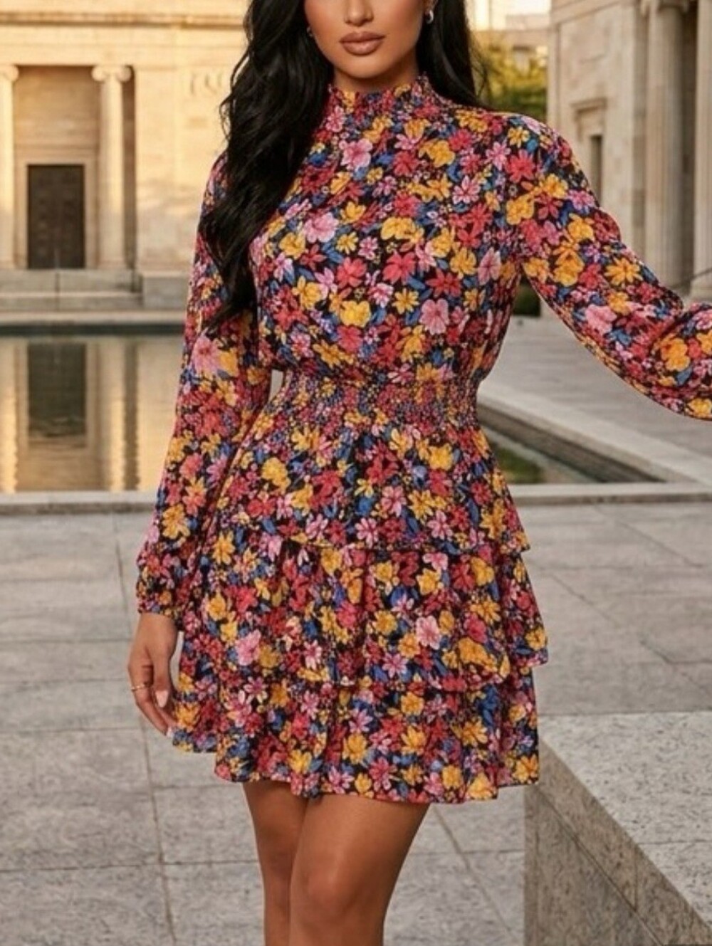 Skies are Blue Floral Long Sleeve Dress size Large